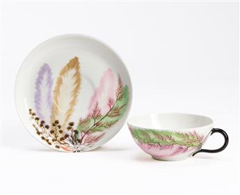 Thaxter, Celia (1835-1894) A Set of Two Hand-decorated Cups and Saucers.